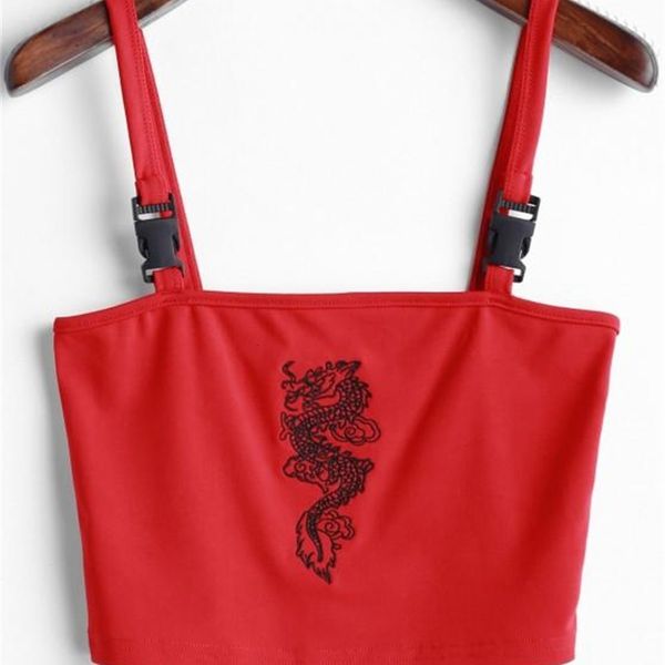 

women's tanks & camis girly fashion summer buckle vest chest tube sheer harvest dragon embroidered elegant cami tank top, White