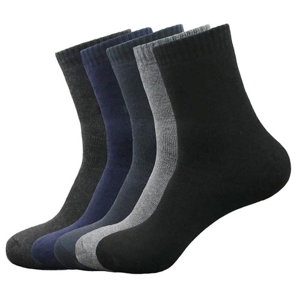 

men's socks 5 pairs solid color cotton men business casual breathable spring winter warm male crew, Black