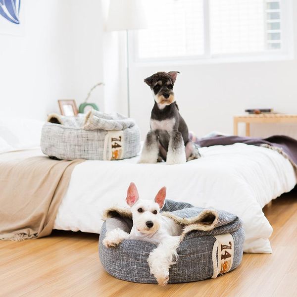 

kennels & pens soft long plush cat bed round house pet dog for small dogs cats nest winter warm sleeping puppy mat