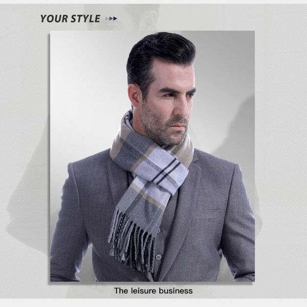 

scarves mens fine soft thermal scarf fashion check plaid warm winter shawl neck wrap long, Blue;gray