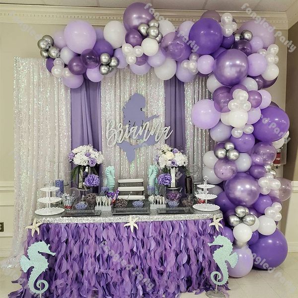 

141pcs macaron purple wedding balloon garland white chrome silver balloons arch kit valentines day anniversary birthday decor
