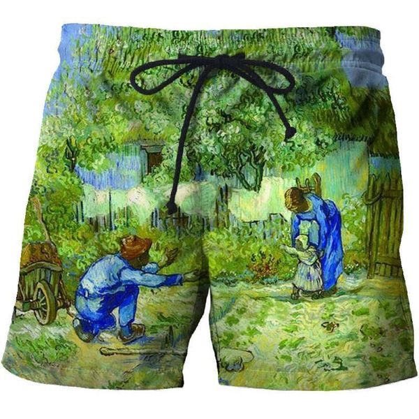 

men's shorts summer swimwear short quick-drying beach world famous painting 3d printing pants art, White;black