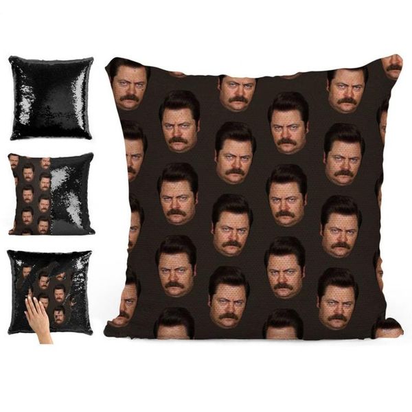 

cushion/decorative pillow ron swanson faces sequin | pillowcase two color gift for her him magic