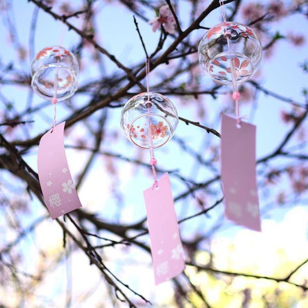 

decorative objects & figurines glass sakura wind chime creative bedroom pendant home decor cherry blossom pattern japan style mascot hanging