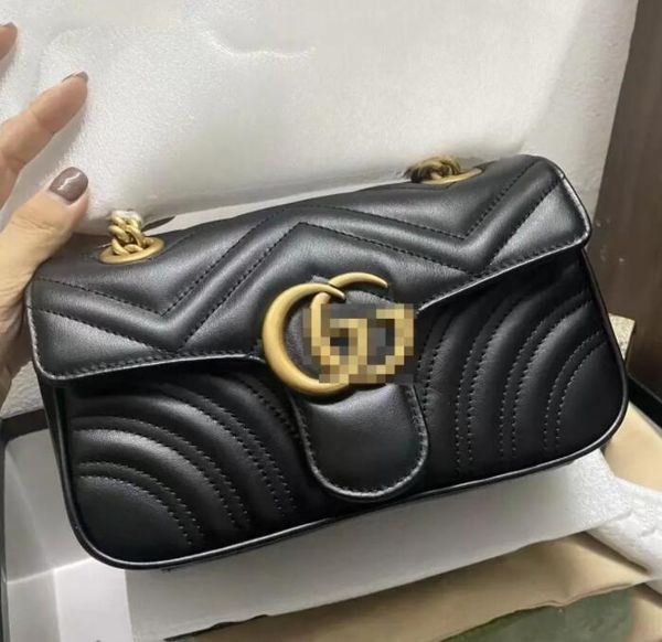 

louis's vutton's fashion marmont bag love heart v wave pattern satchel shoulder bag chain handbags crossbody purse lady leather cl, Red;black