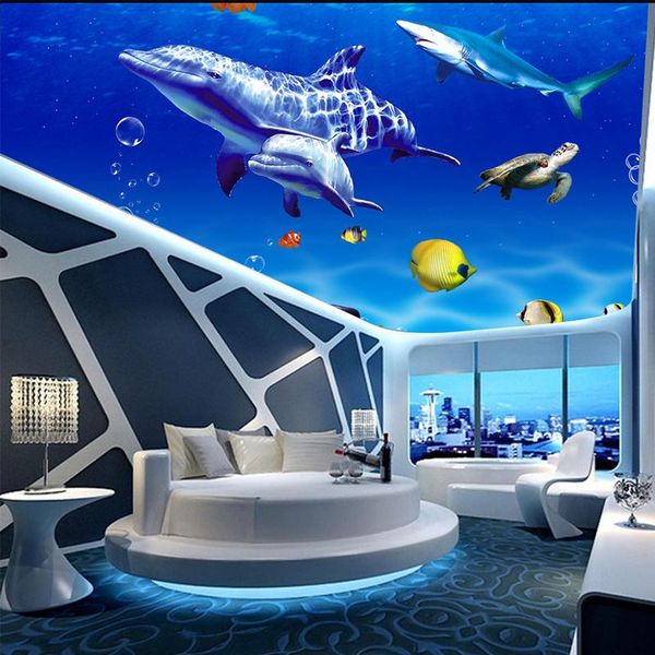 

wallpapers custom large ceiling fresco mural wallpaper 3d stereo cartoon underwater world dolphin landscape kids bedroom wall paper