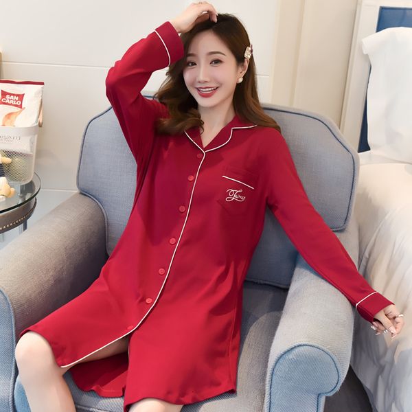 

women's sleepwear long sleeve cotton evening , autumn and winter sleeve, festival, red, pajamas, large size home, 3xl, Black;red