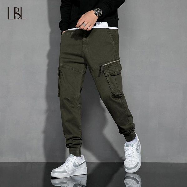 

100% cotton multi pockets cargo harem jogger pants men hip hop fashion casual track trousers male streetwear harajuku sweatpants men's, Black