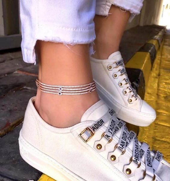 

anklets wholesale summer beach styles paved clear blue cz evil eye charm foot anklet 2mm tennis link chain fashion jewelry for women, Red;blue