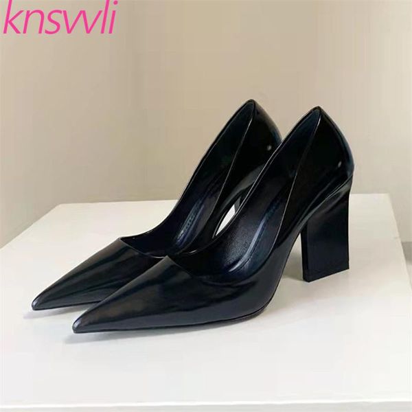 

dress shoes square heels women pumps pointed toe party ladies spring autumn high fashion woman zapatos de mujer, Black