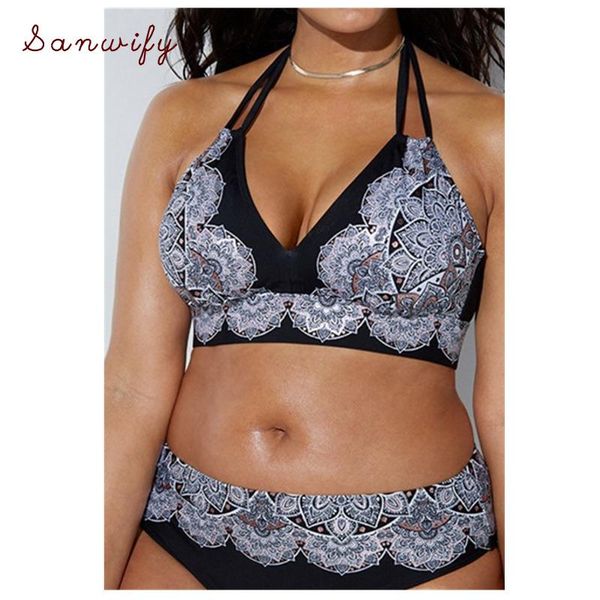 

women's swimwear 2021 high waisted two piece plus size large fat printed swimsuit women back chalaza bikini beach bathing suit, White;black
