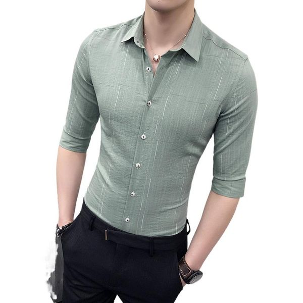 

half sleeve men's shirts 2021 summer fashion brand slim-fit formal streetwear casual clothing, White;black