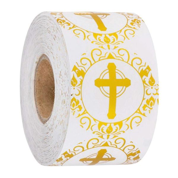 

bronzing cross sticker round religion christianity prayer envelope sealing label 500pcs / roll party favors tags gift wrap
