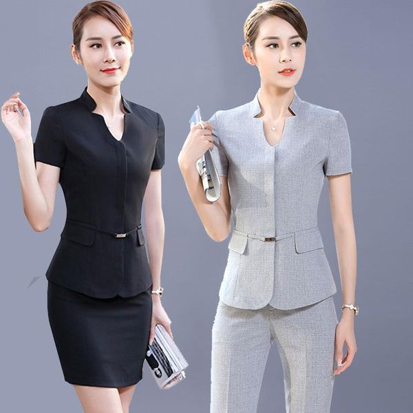 

women's suits & blazers el manager front desk professional wear summer dress female skirt suit short-sleeved western clothing white-col, White;black