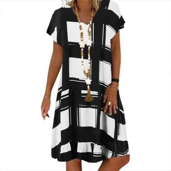 

50%t shirt plaid womens dresses soft v neck short sleeve for dating, Black;gray