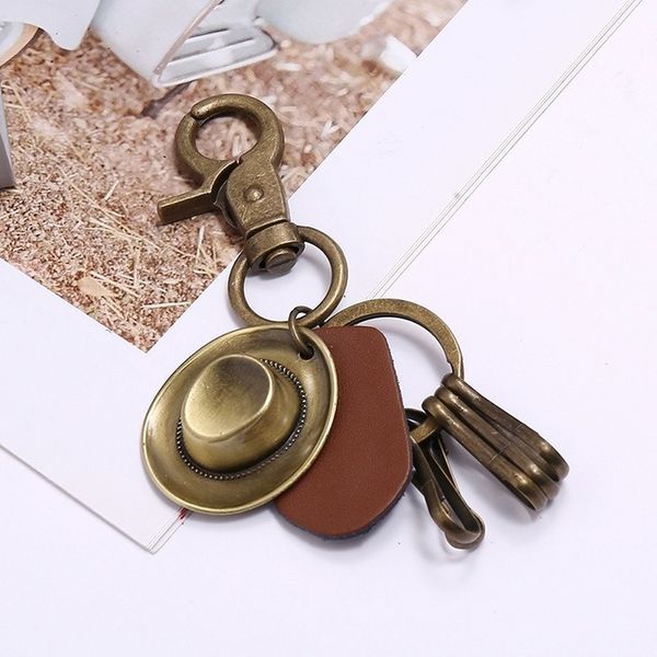 Cowboyhut Schaum Schlüsselanhänger Alte Bronze Quicklink Keychain Inhaber Hängen für Männer Frauen Modeschmuck Wille und Sandy