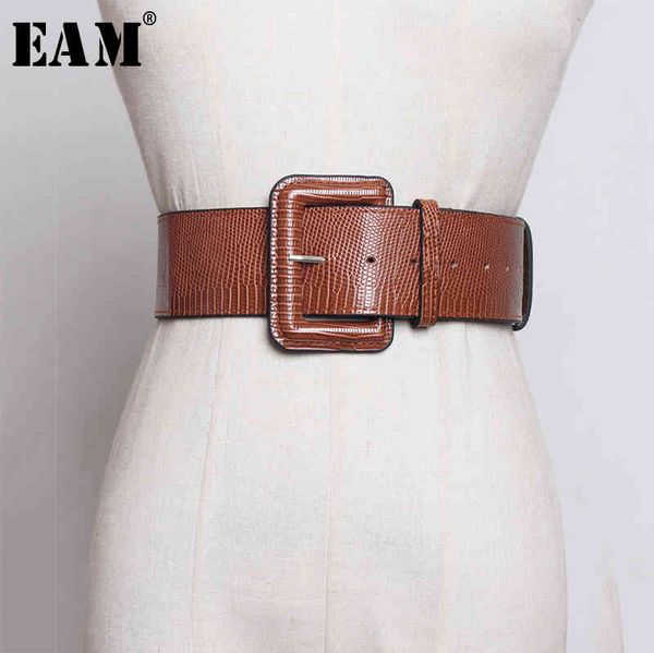 

[eam] pu leather big square buckle hole wide belt personality women new fashion tide all-match spring autumn 1a252 210322, Black;brown