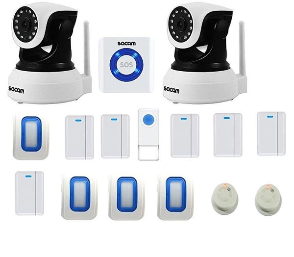 

security camera home alarm system wireless wifi diy kit voice control by amazon alexa, alarme siren, pir detector,smoke detector systems
