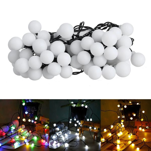 

9.5m 50led solar string ball lights garden decorative lamp outdoor waterproof ip65 - warm white