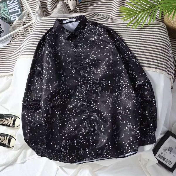 

men's casual shirts shirtshirt men's summer long sleeve casual youth black lapel print cardigan loose thin floral shirt xdg3, White;black
