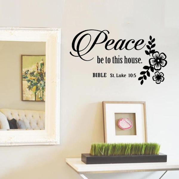 Adesivi a parete decalcomania decorazione per la casa adesivi impermeabili versetti della bibbia pace sia in questa casa st luke 10: 5 fiori religiosi q214