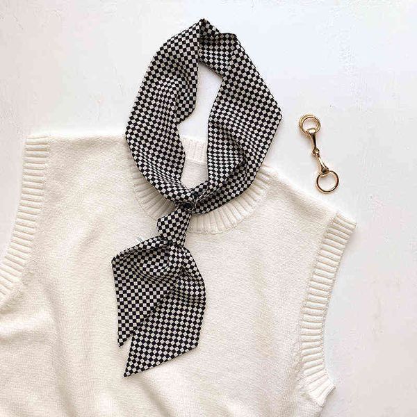 

scarves korean dongdamen small silk female thousand bird plaid printing spring and autumn versatile scarf british fashion decoration, Blue;gray