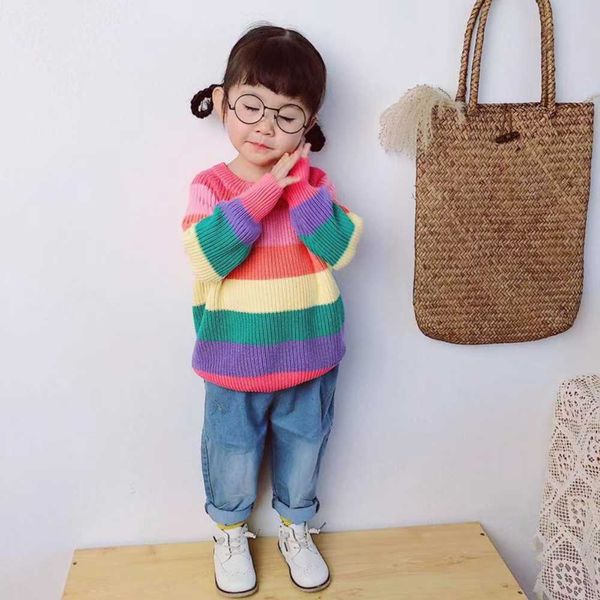 

spring and autumn colored striped sweaters for boys and girls y1024, Blue