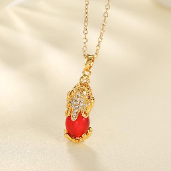 

chokers korean style red opal animal pendant women necklace ladies elegant gold color necklaces, Golden;silver
