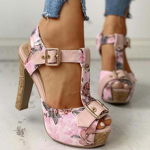 

platform elegant flowers printed shoes woman summer party high heels sandals big size 32-46, Black