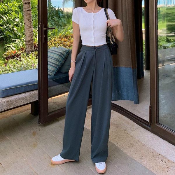 

the drape will spring a mop pants suit trousers wide straight tall waist object wide-legged female feeling 210429, Blue