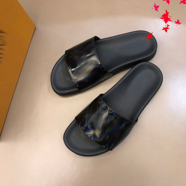 

2021 slipper designer slide summer sandals fashion men beach indoor flat flip flops leather luxurys shoes mens slippers with box size 39-45, Black