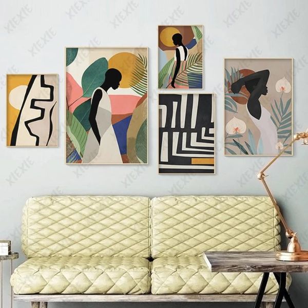 

paintings abstract fashion dark-skinned woman poster pictures decorate canvas painting personality wall art for living room bedroom office