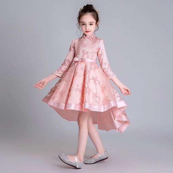 

ethnic clothing mandarin collar girls cheongsam asmmetrical evening dress kids birthday party lovely princess slim stage show, Red