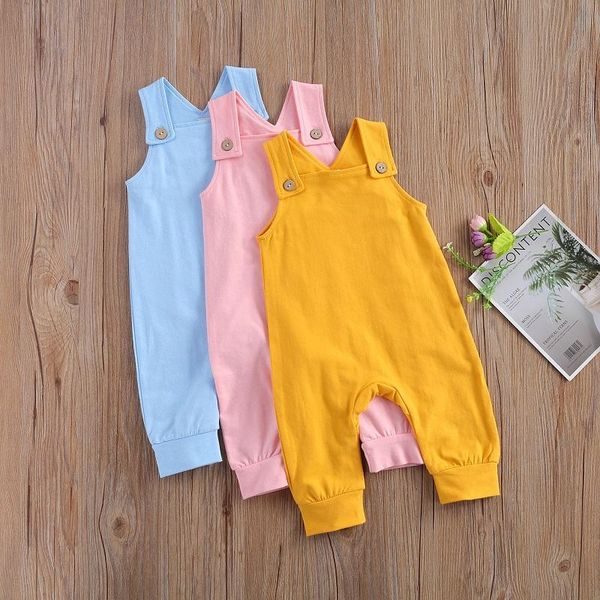 

jumpsuits 0-18m infant baby boy girl summer romper solid color button candy one piece jumpsuit overalls outfit, Blue