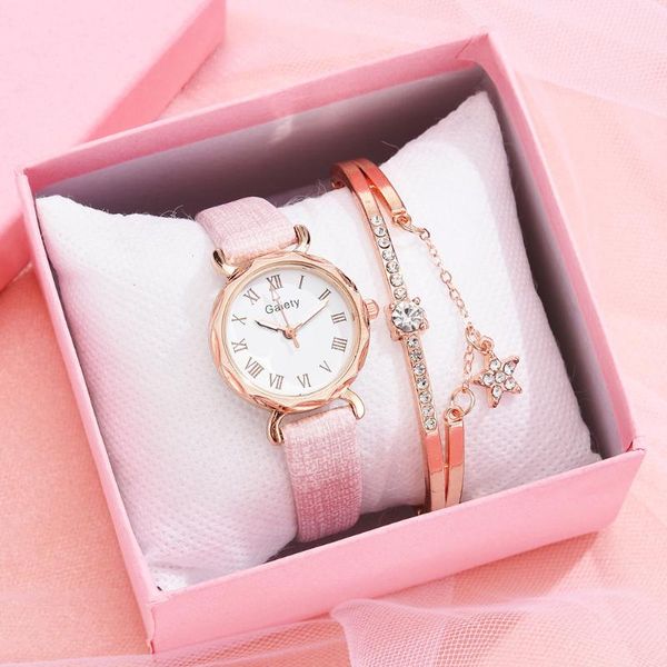 

wristwatches montre femme gaiety brand 2pcs set casual watch for women rhinestone bracelet leather ladies wrist clock simple dress gfit, Slivery;brown