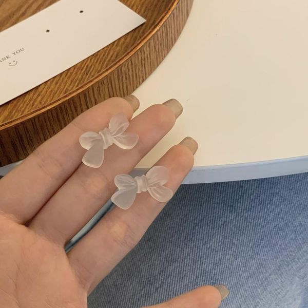 

stud frosted white summer jelly bow earrings french girly sweet and simple design wholesale jewelry for woman female 2021 trend, Golden;silver