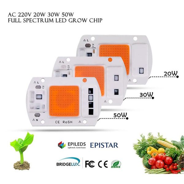

1pcs light chip ac 220v 20w 30w 50w full spectrum phyto lamp 380nm-840nm for indoor garden greenhouse led beads modules