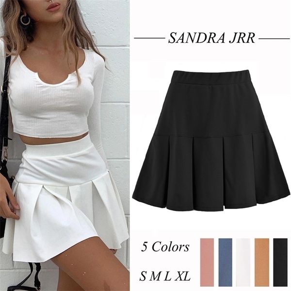 

women girls high waisted pleated skater tennis school a-line skirt uniform skirts preppy style 210325, Black