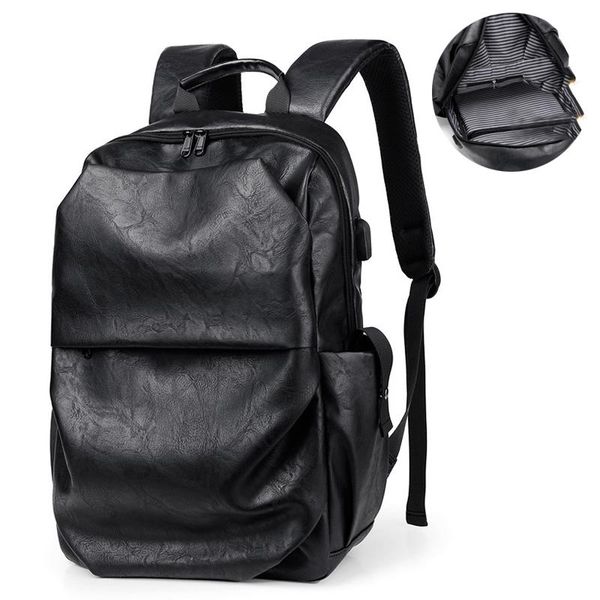 Sac à dos Scione hommes en cuir PU étanche USB charge mâle ordinateur portable voyage école sac extérieur Packs adolescent étudiant MochilaK146