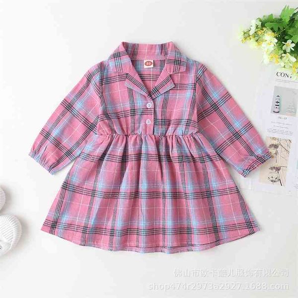 

fall 2020 girls' long sleeve plaid dress, Red;yellow