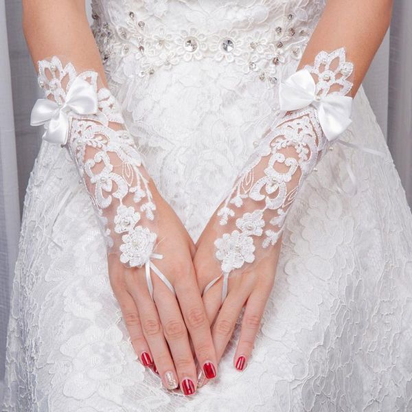 

bridal gloves hongfuyu white lace bowknot hollow out fingerless long wedding apparel accessories  1057