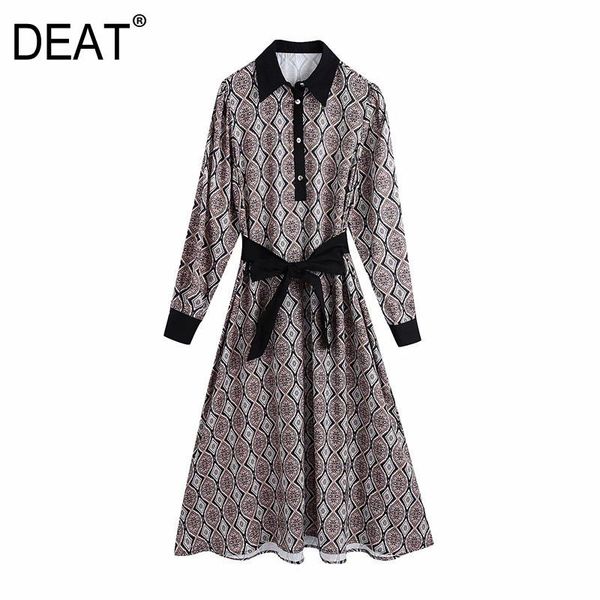 

casual dresses [deat] 2021 spring fashion tide turn-down collar high waist decoration bow long sleeve splicing a-line dress 13a785, Black;gray