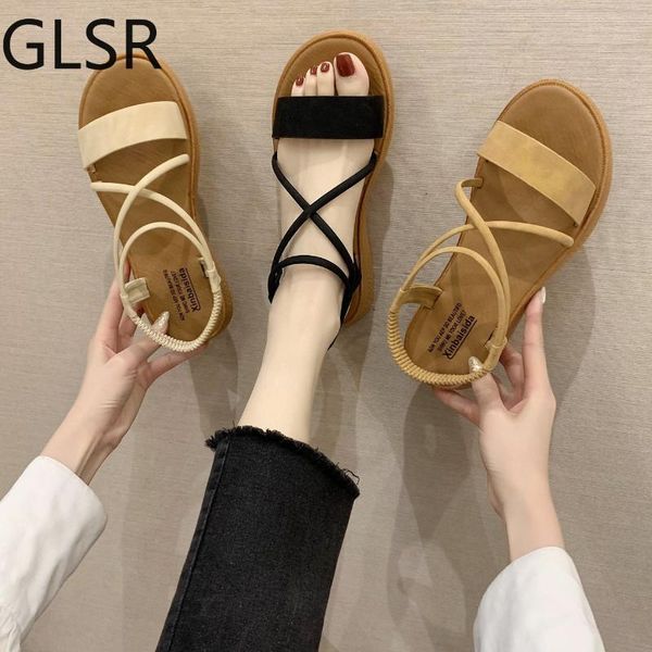 

women faux suede sandals fashion summer shoes woman flat rope lace up gladiator non-slip beach chaussures femme, Black