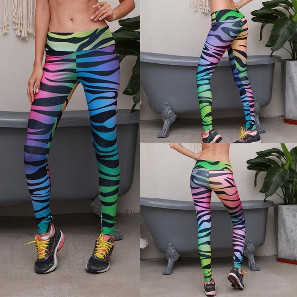 

women's digital printed color zebra yoga pants high waist stretch leggings, Black
