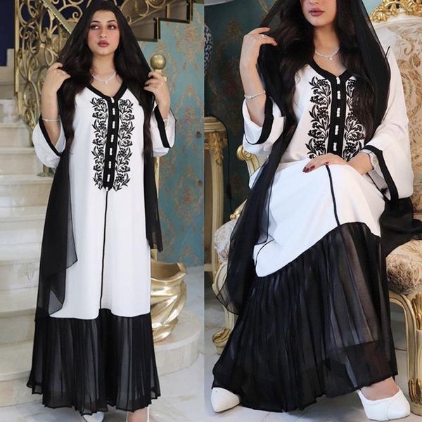 

ethnic clothing dubai abaya embroidery kaftan women chiffon long dress muslim caftan turkey robe moroccan gown eid ramadan islamic, Red