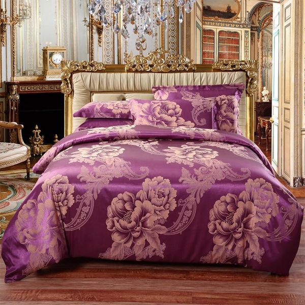

bedding sets luxury cotton jacquard set bedclothes duvet cover bedsheet bedlinen king/ size 4pcs syle silk embroidery