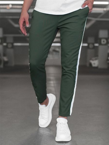 

pant fashion slacks sports fitness leisure pants running training splicing trend men's slim, Black