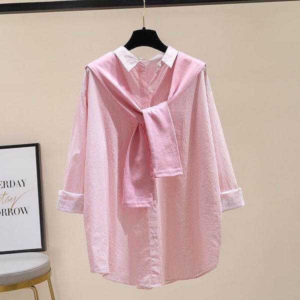 

women's blouses & shirts superaen striped shawl shirt woman 2021 spring autumn urn down collar full jacket, White