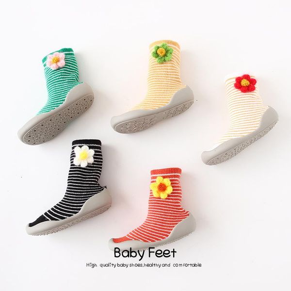 

first walkers born baby fall winter booties anti-slip indoor shoes design handmade crochet flower cotton toddler wholesale
