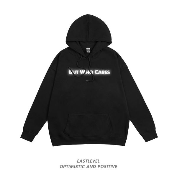 

trendy hoodie men's and women's bf style reflective personalized print long sleeve oversize hip hop loose top, Black